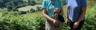 Ali from the Walking Hub with Clare Balding in the Kington countryside