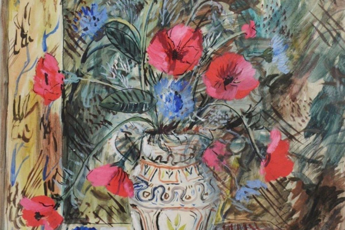 Rowland Suddaby Poppies and Cornflowers on a Tablele