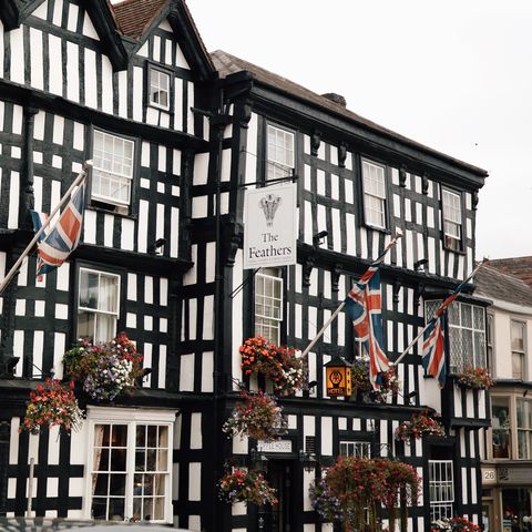 Black and White building flying Union Flag