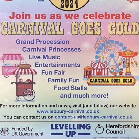 pink and blue poster with carnival event information