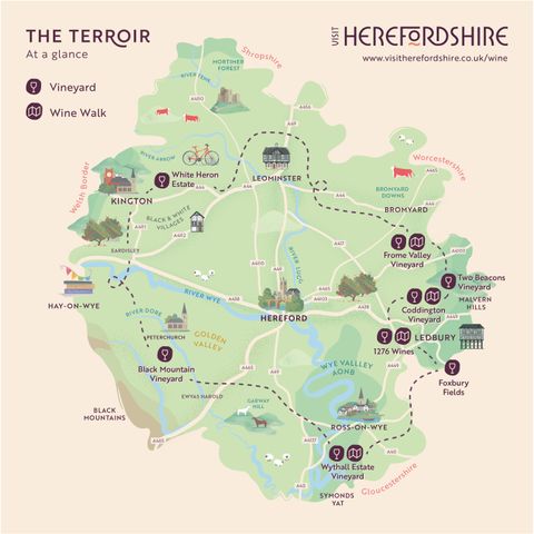 Illustrated map of Herefordshire's Vineyards