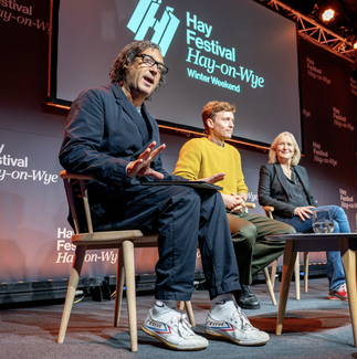 presenters on stage at the hay festival winter weekender