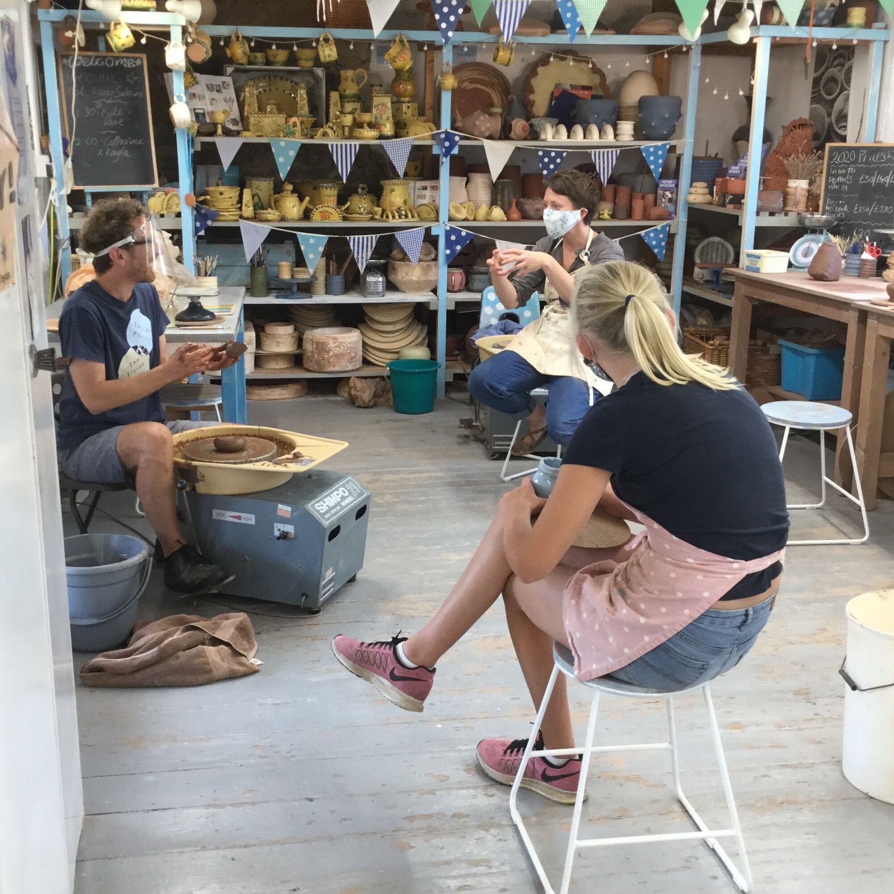 Socially distanced potter's wheel demonstration at Eastnor Pottery