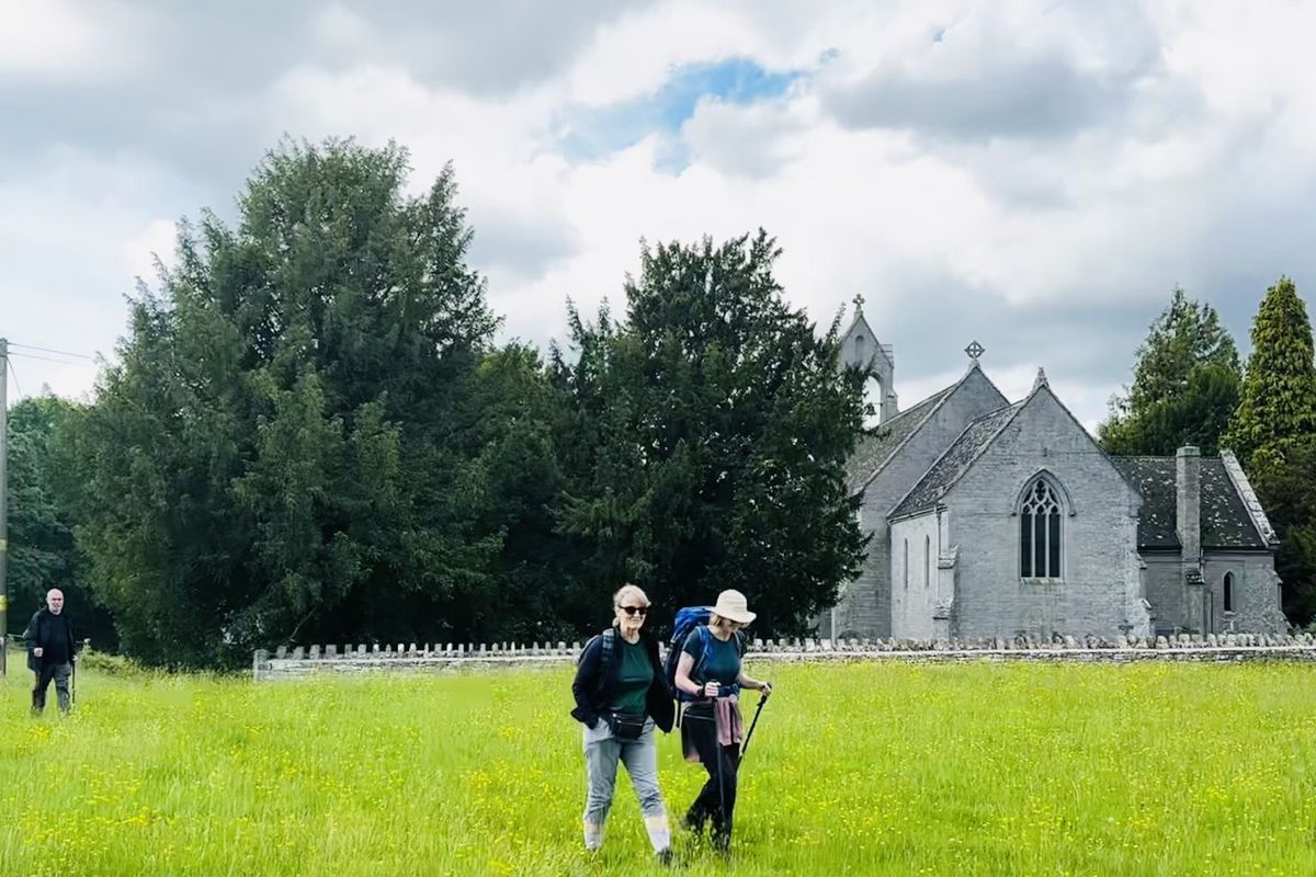 Hardwick church with walkers