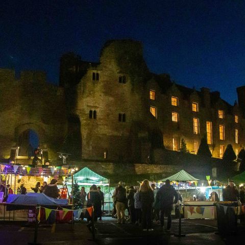 A castle at night