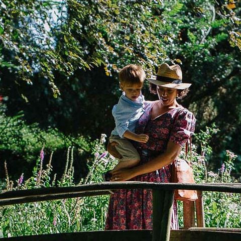 woman and child in garden