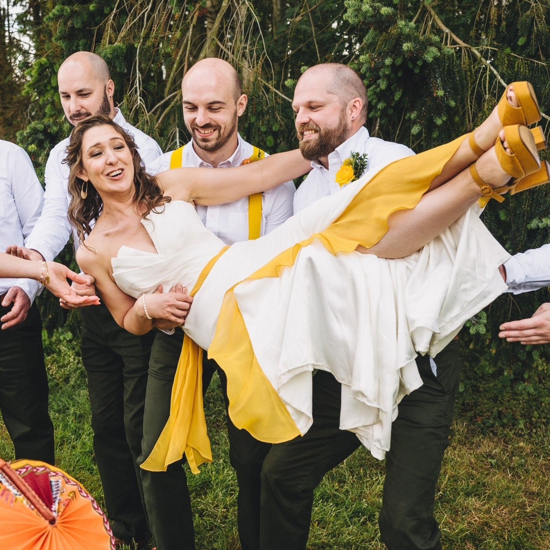 bride with groomsmen