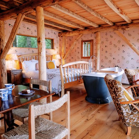 Inside oriana treehouse at Brook House Woods
