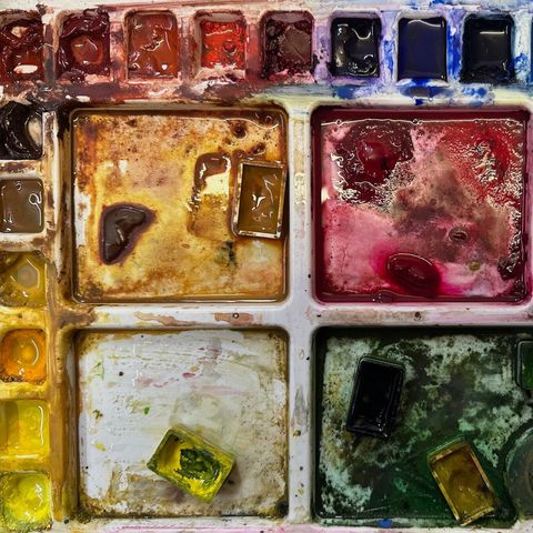 close up of watercolour paint pallet