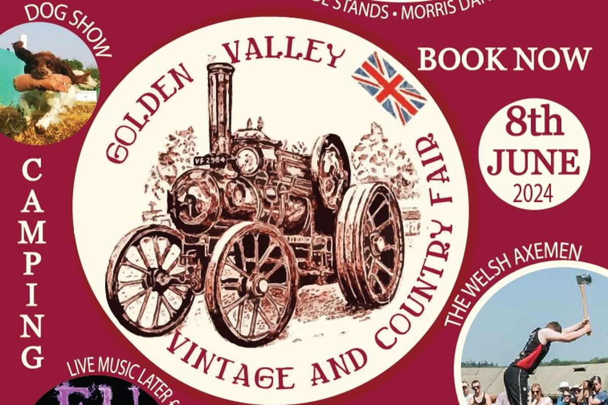 Advert with steam engine tractor sketch logo 