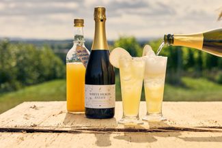 Drinks in front of scenic countryside view