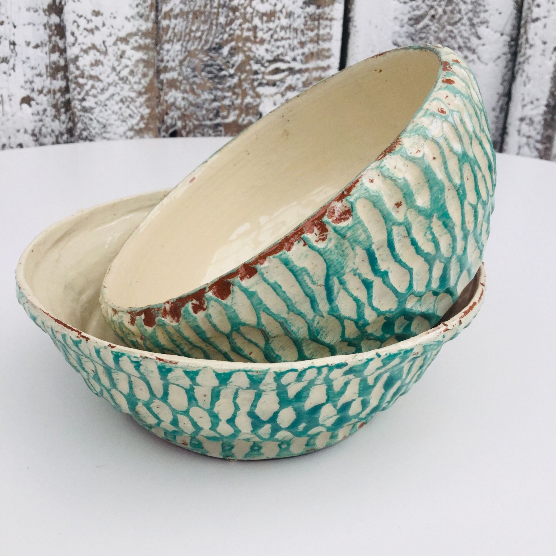 Fired pots made by a course participant on a two day potter's wheel workshop at Eastnor Pottery