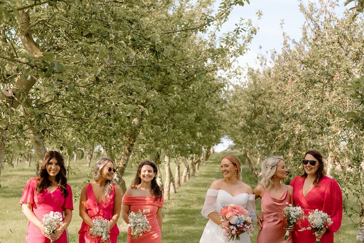 Bridal party in the orchard