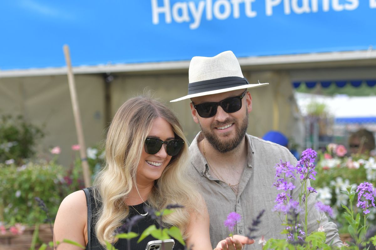 Couple admiring the flowers