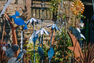 metal sculpture in workshop garden