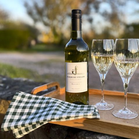 Wine bottle with 2 glasses