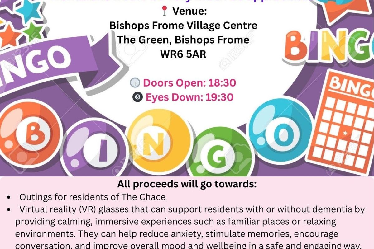 An evening of fun, laughter, and community 💜 Join us on 28 May for Bingo Night—doors open 18:30, eyes down 19:30. Enjoy games, prizes, and refreshments while supporting residents at The Chace Residential Home. Every little bit helps 💖