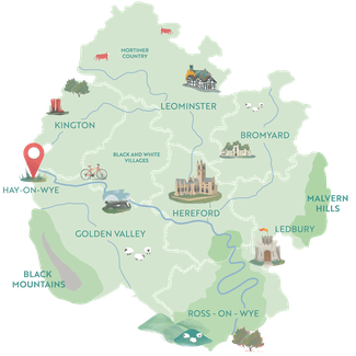 Illustrated map showing Hay-on-Wye within the County
