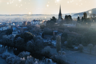 A view of Herefordshire at Christmas in the snow
