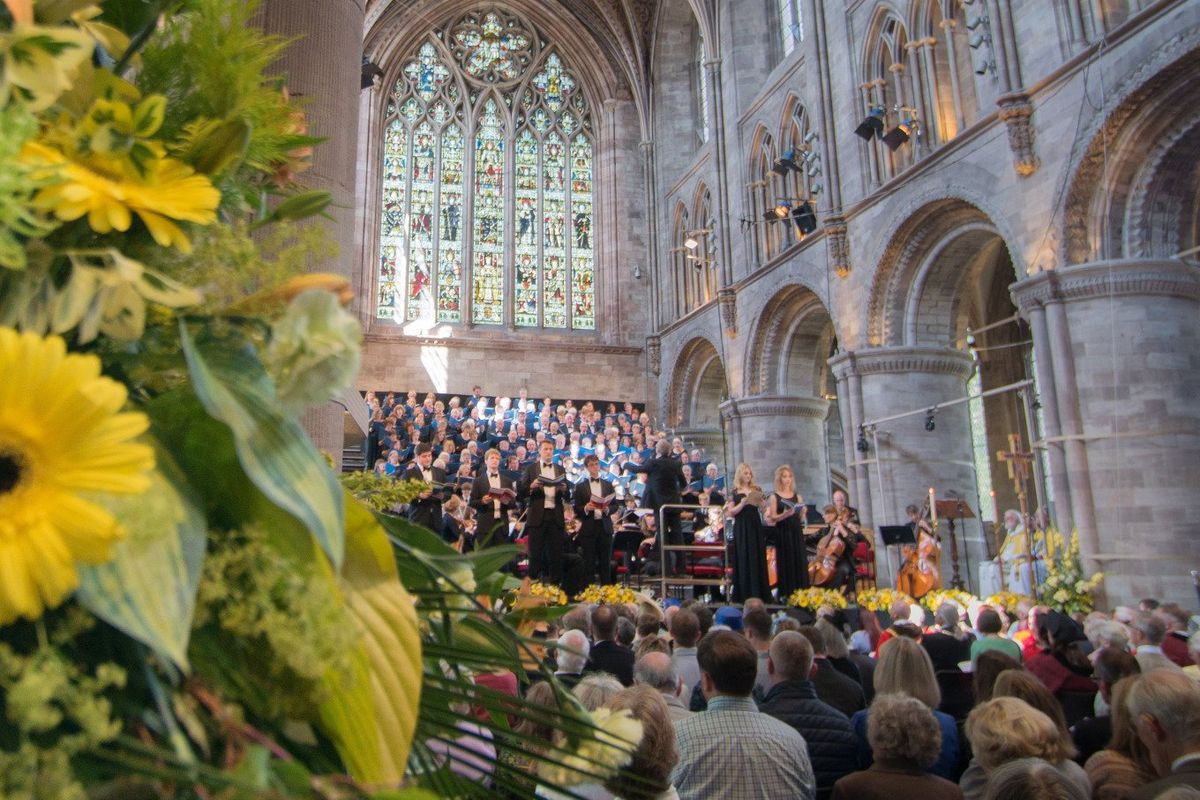 Inside Hereford Cathedral with a full audience