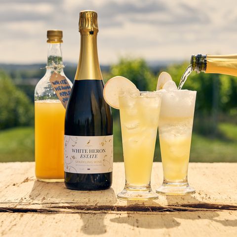Drinks in front of scenic countryside view