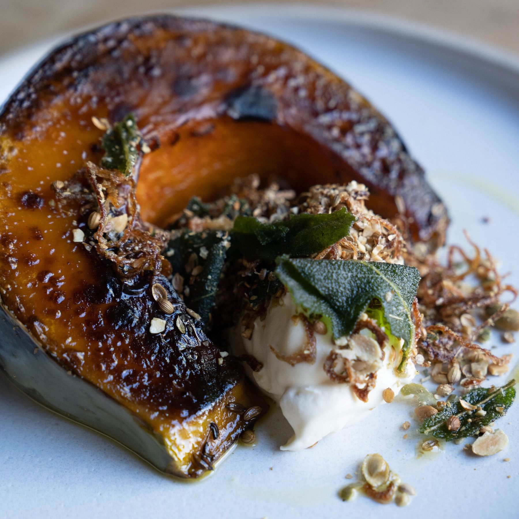 Roast Crown Prince Squash, Long Lane Sheep’s Curd, Oyster Mushrooms