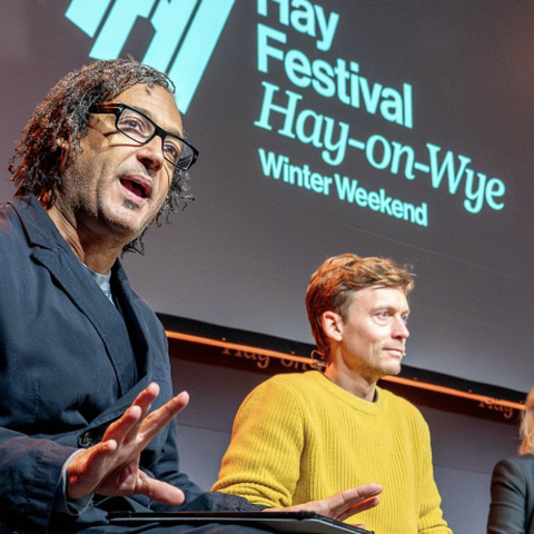 presenters on stage at the hay festival winter weekender