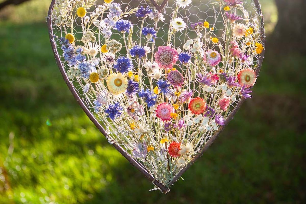 Heart shaped Flower panel in the countryside