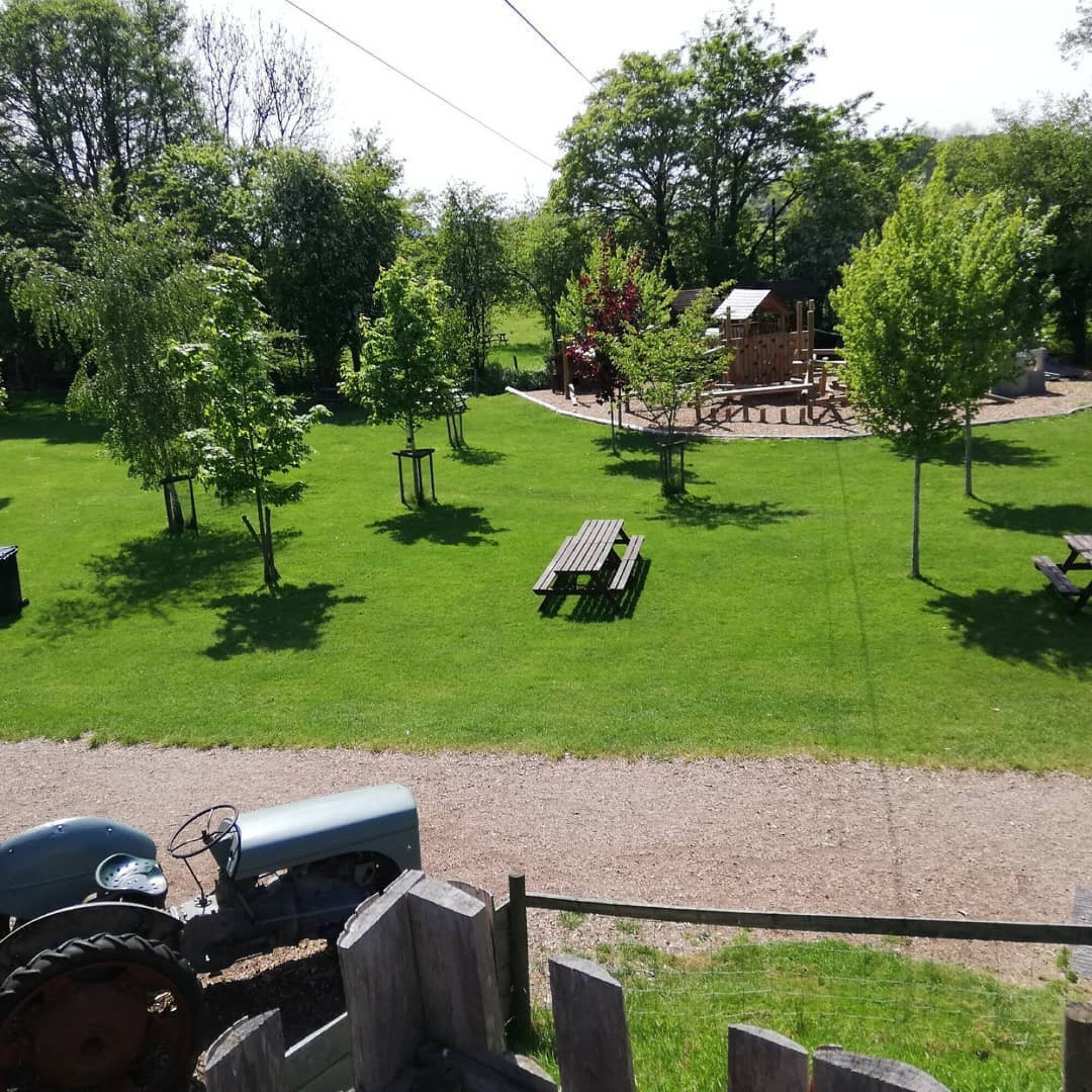 Green space and picnic benches