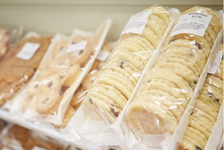 Welshcakes on a shelf in a village shop