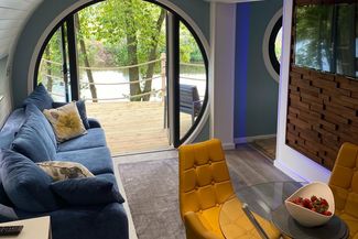 Interior of contemporary riverside lodge