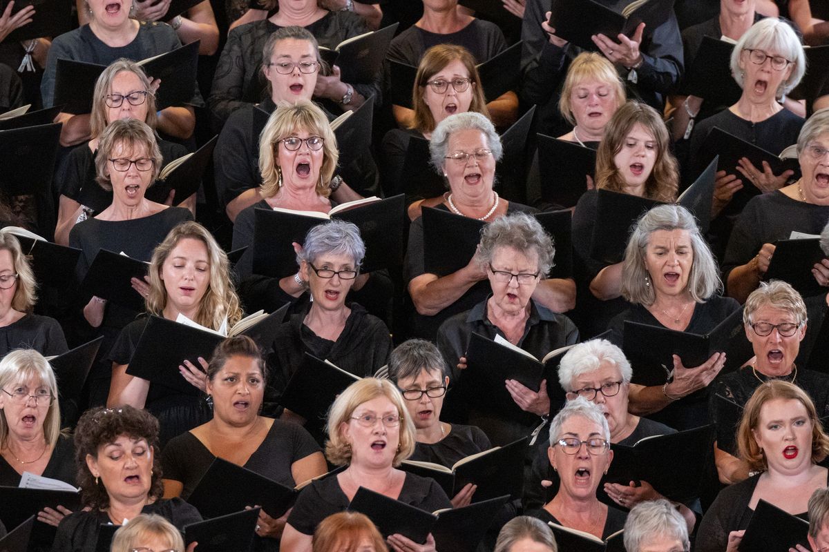 A large choir singing