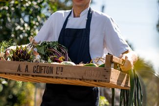 Pensons head chef Chris Simpson collecting produce from the kitchen garden
