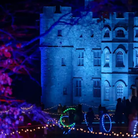Croft Castle lit up with coloured lights
