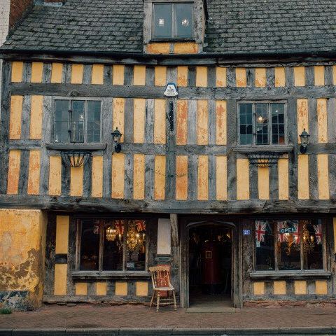 Blank Canvas Antiques, yellow half-timbered building