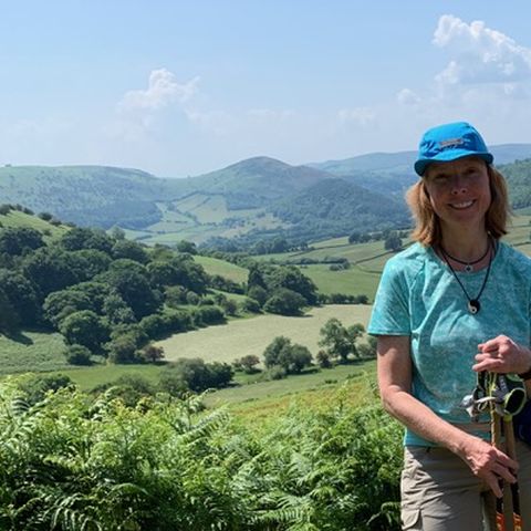 Ali from the Walking Hub with Clare Balding in the Kington countryside