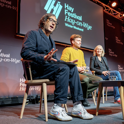 presenters on stage at the hay festival winter weekender