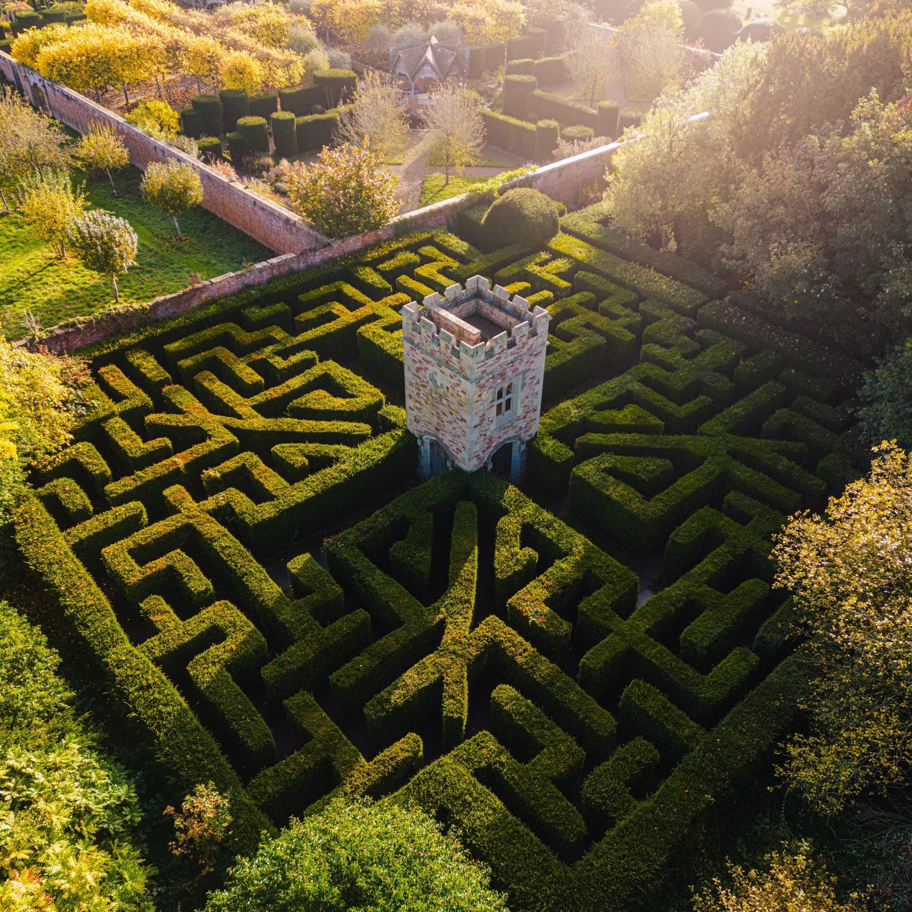 Airiel View of the Yew Tree Hedge Maze and tower in the centre. Credit Lovel