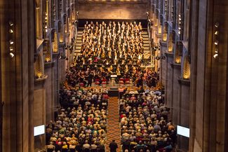 Hereford Cathedral on opening night of the Festival, packed with audience