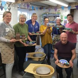 weekend potter's wheel course participants team photo at Eastnor Pottery