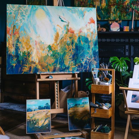 Vibrant painting in studio
